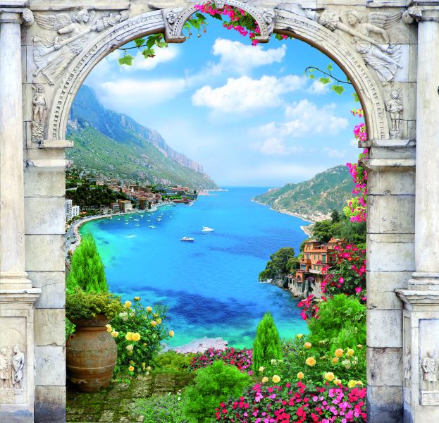 Картина на холсте Белая арка с видом на море, арт hd0614701