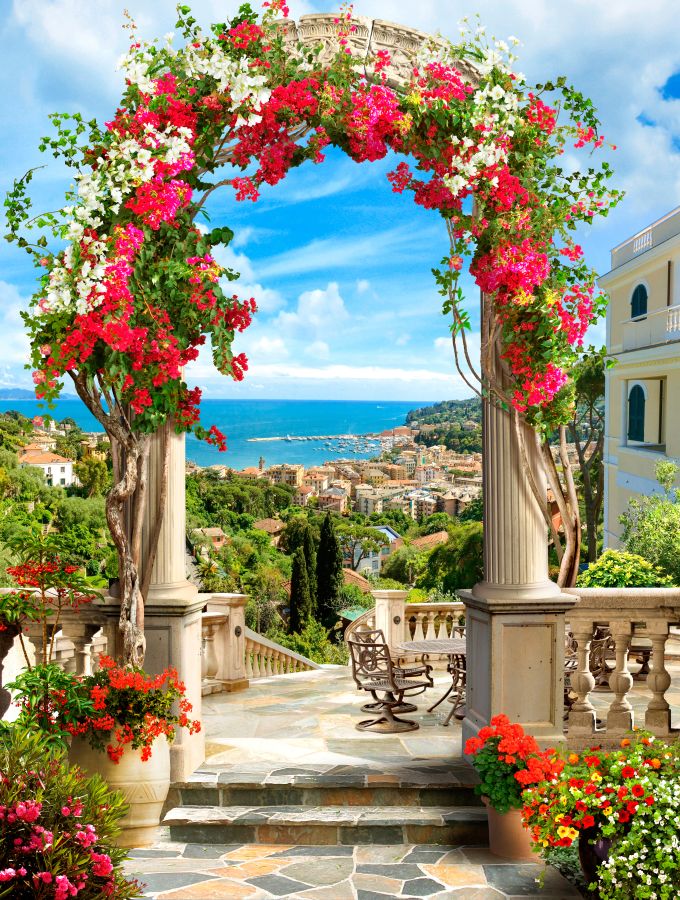 Картина на холсте арка с цветами на море, арт hd0902401