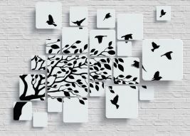 Фреска 3D абстракция стая птиц