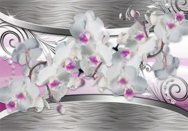 Фреска 3D Орхидеи на фоне цвета металлик