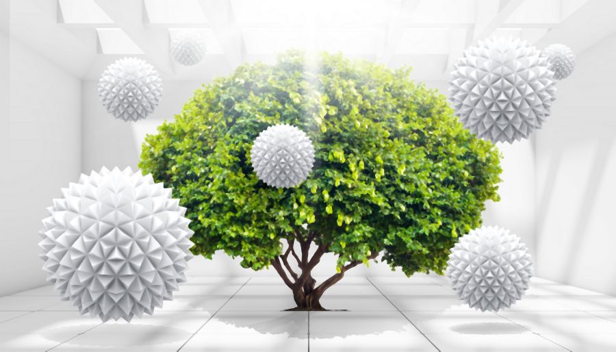 Фотообои Белые 3д шары и дерево