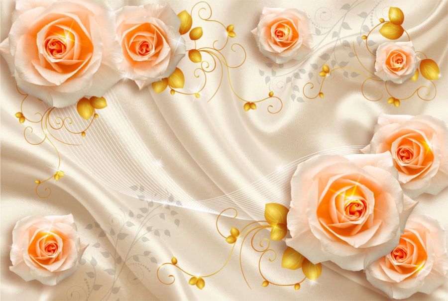 Фреска 3Д Розы и ткань