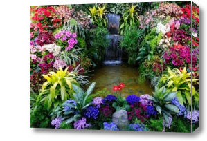 Картина Водопад, цветы